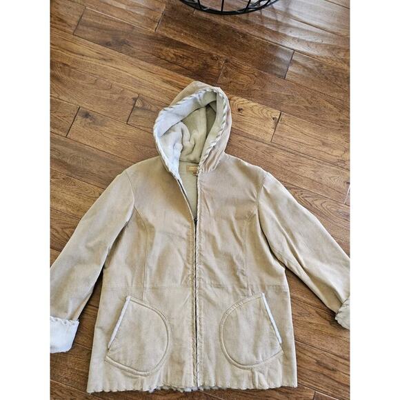 Wilsons Leather Jacket Coat Womens 2XL Brown Suede Faux Fur Trim Hooded - Picture 9 of 14
